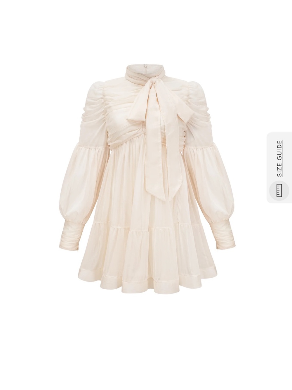 Ivory Tie-Neck Long Sleeve Mini Dress - Picture 2 of 11